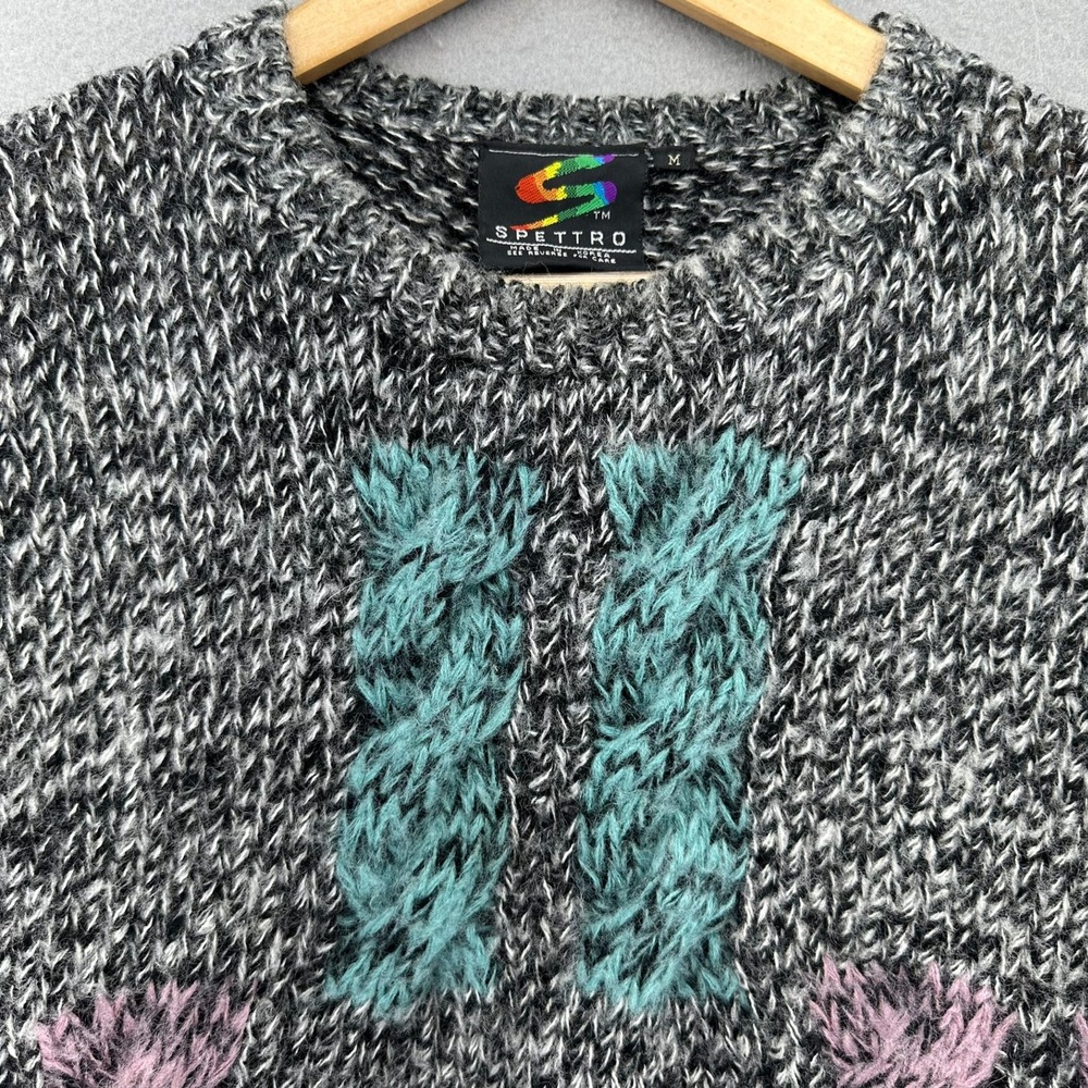 VTG Spettro Speckled Knit Sweater Blue Pink Patterned Pullover SZ M 90s Preppy